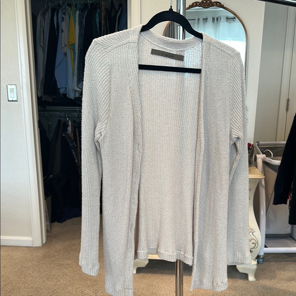Enza Costa Cream Open-Front Cardigan Sweater with Relaxed Fit